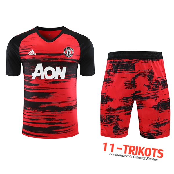 Neuestes Manchester United Trainingstrikot + Shorts Rot/Schwarz 2020/2021 | 11-Trikots