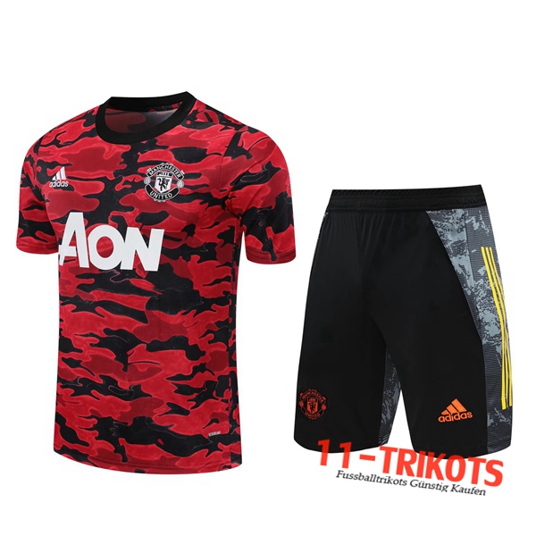 Neuestes Manchester United Trainingstrikot + Shorts Schwarz/Rot 2020/2021 | 11-Trikots