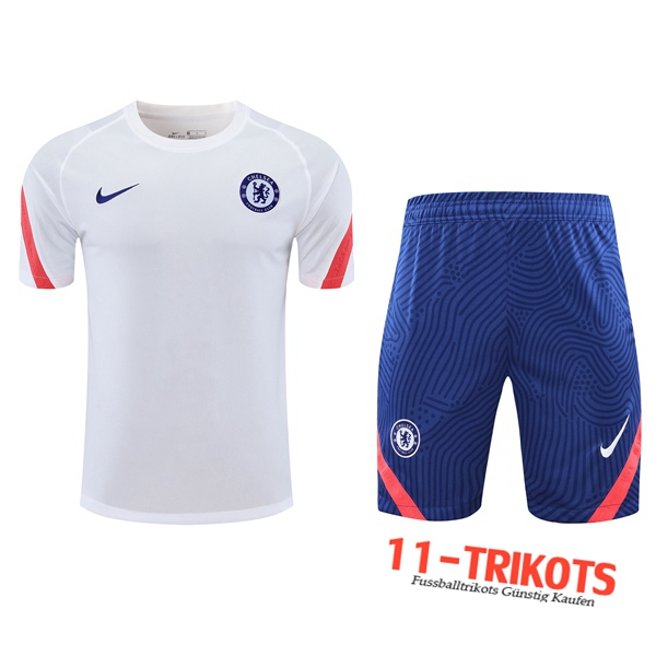 Neuestes FC Chelsea Trainingstrikot + Shorts Weiß 2020/2021 | 11-Trikots