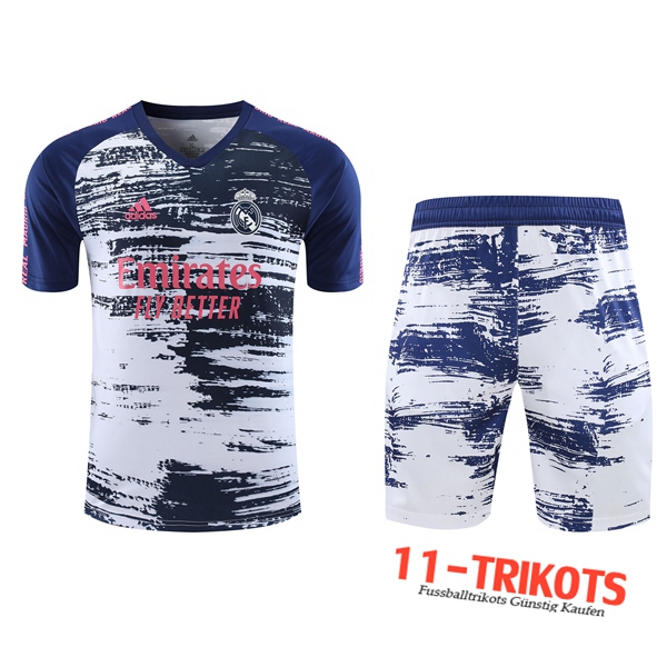 Neuestes Real Madrid Trainingstrikot + Shorts Weiß/Blau 2020/2021 | 11-Trikots