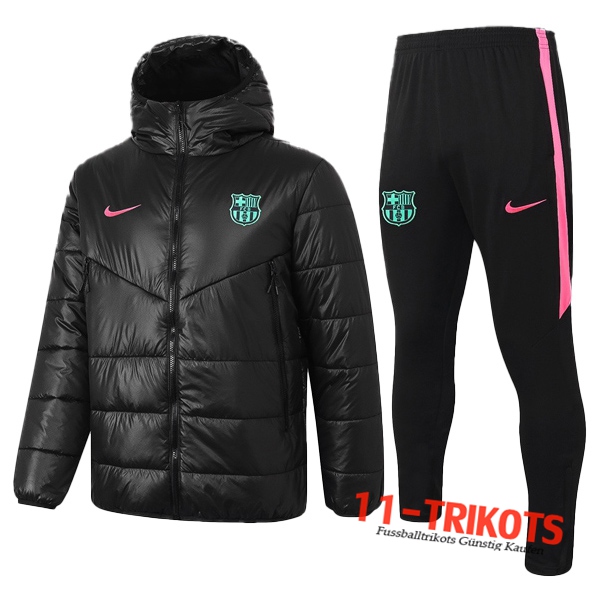 Neuestes Daunenjacke FC Barcelona + Hose Schwarz 2020/2021 | 11-Trikots