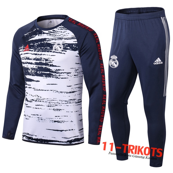 Neuestes Fussball Real Madrid Kinder Trainingsanzug Blau/Weiß 2020 2021 | 11-trikots