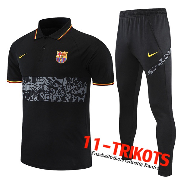 FC Barcelona Poloshirt + Hose Schwarz/Grau 2021/2022