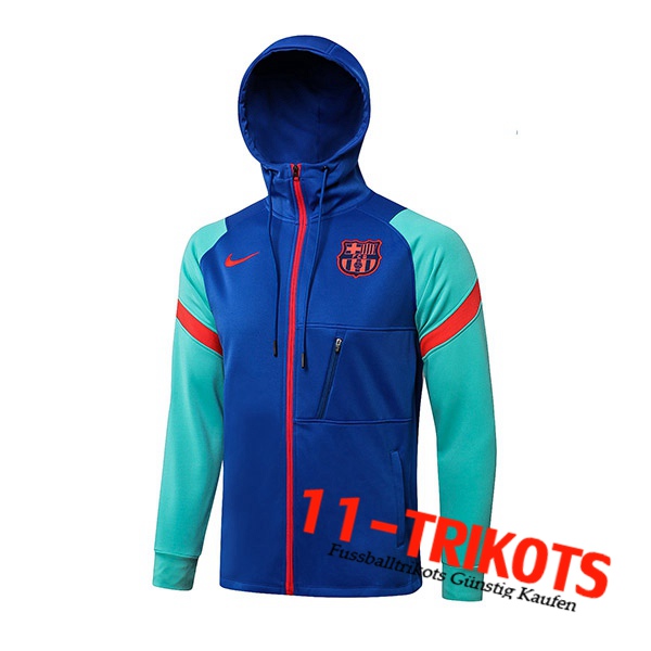 FC Barcelona Trainingsjacke Mit Kapuze Blau/Grun 2021/2022