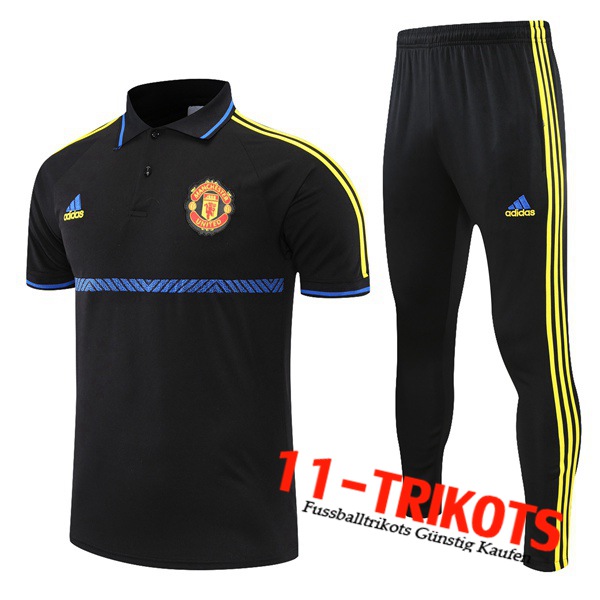 Manchester United Poloshirt + Hose Blau/Schwarz/Gelb 2021/2022