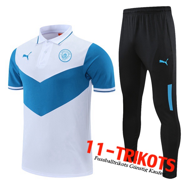 Manchester City Poloshirt + Hose Weiß/Blau 2021/2022