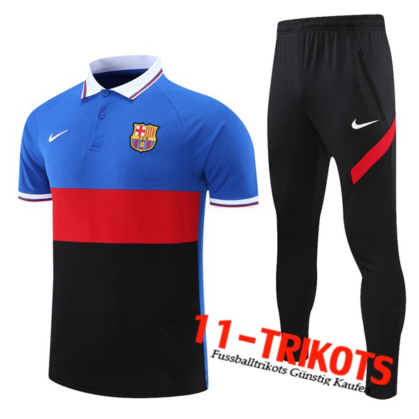 FC Barcelona Poloshirt + Hose Blau/Schwarz/Rot 2021/2022