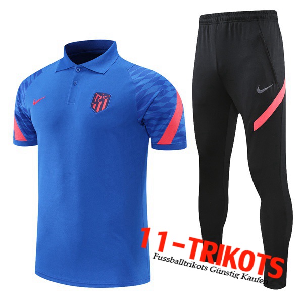 Atletico Madrid Poloshirt + Hose Blau/Rot 2021/2022