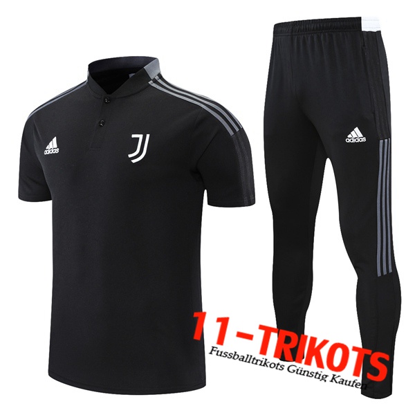 Juventus Poloshirt + Hose Schwarz/Grau 2021/2022