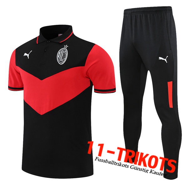 AC Milan Poloshirt + Hose Schwarz/Rot 2021/2022