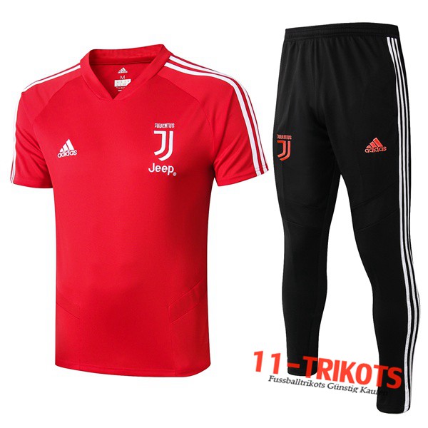 Neuestes Fussball Juventus Poloshirt + Hose Rot 2019 2020 | 11-trikots