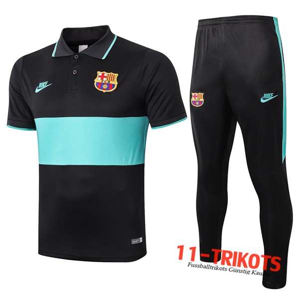 Neuestes Fussball FC Barcelona Poloshirt + Hose Schwarz Grün 2019 2020 | 11-trikots