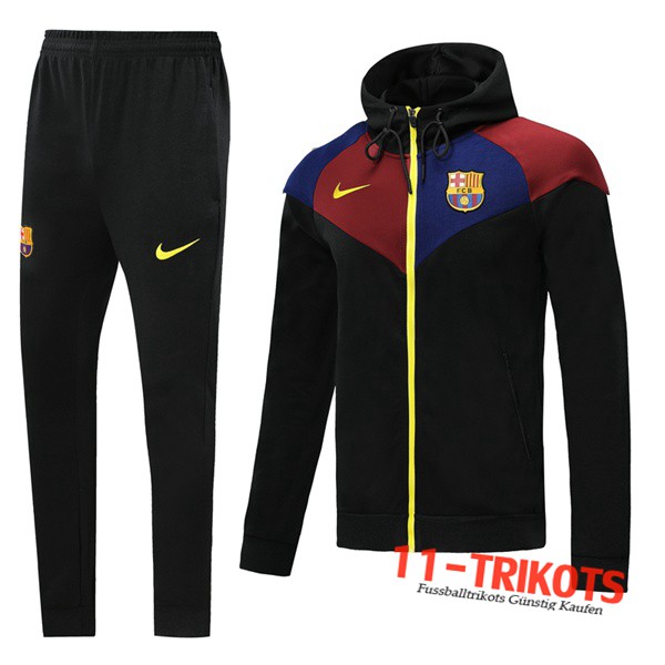 Neuestes Fussball FC Barcelona Trainingsanzug Jacke mit Kapuze Schwarz Blau Rot 2019 2020 | 11-trikots