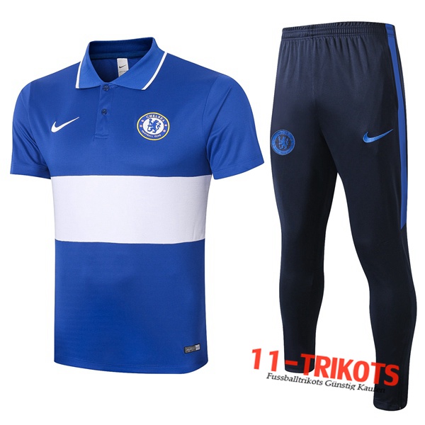 Neuestes Fussball FC Chelsea Poloshirt + Hose Blau Weiß 2020/2021 | 11-trikots