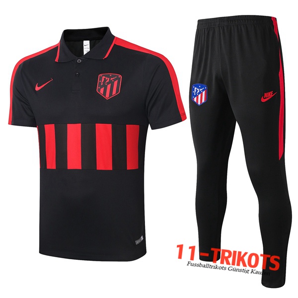 Neuestes Fussball Atletico Madrid Poloshirt + Hose Schwarz Rot 2020/2021 | 11-trikots