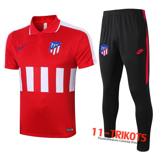 Neuestes Fussball Atletico Madrid Poloshirt + Hose Rot Weiß 2020/2021 | 11-trikots