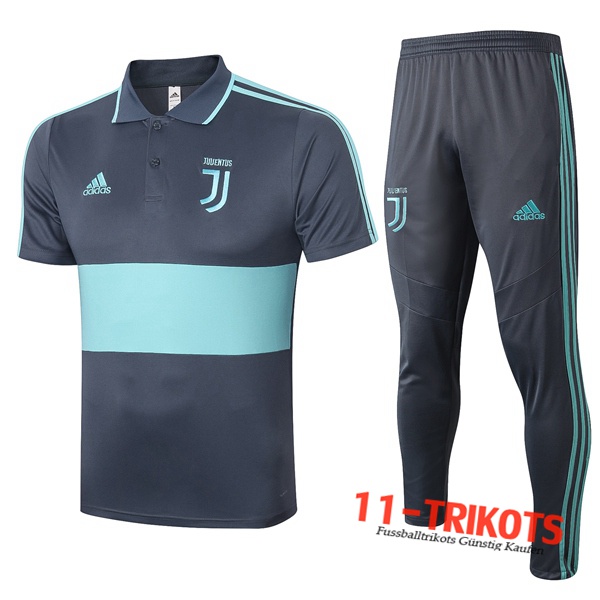 Neuestes Fussball Juventus Poloshirt + Hose Grau Blau 2020/2021 | 11-trikots