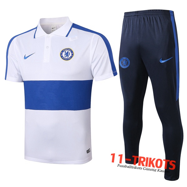 Neuestes Fussball FC Chelsea Poloshirt + Hose Weiß Blau 2020/2021 | 11-trikots