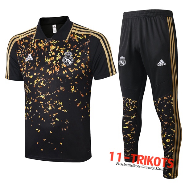 Neuestes Fussball Real Madrid Poloshirt + Hose Schwarz Gelb 2020/2021 | 11-trikots