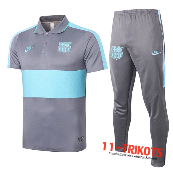 Neuestes Fussball FC Barcelona Poloshirt + Hose Grau Blau 2020/2021 | 11-trikots