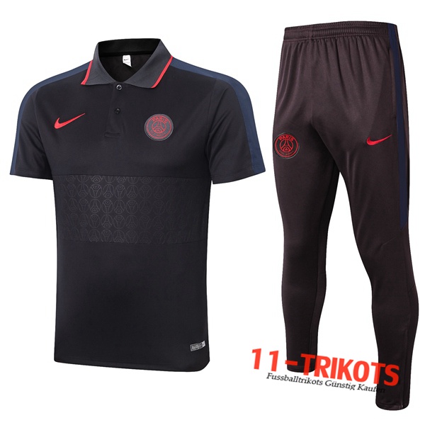 Neuestes Fussball Paris PSG Poloshirt + Hose Schwarz Grau 2020/2021 | 11-trikots