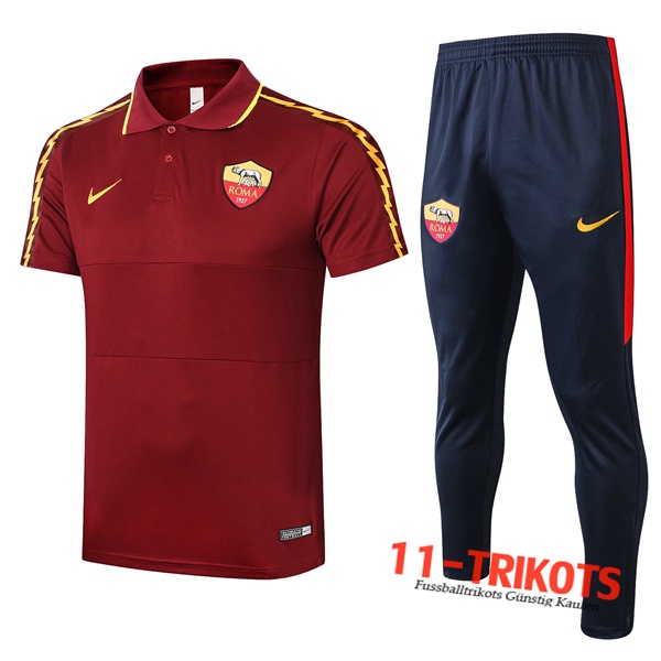 Neuestes Fussball AS Roma Poloshirt + Hose Rot Dunkel 2020/2021 | 11-trikots