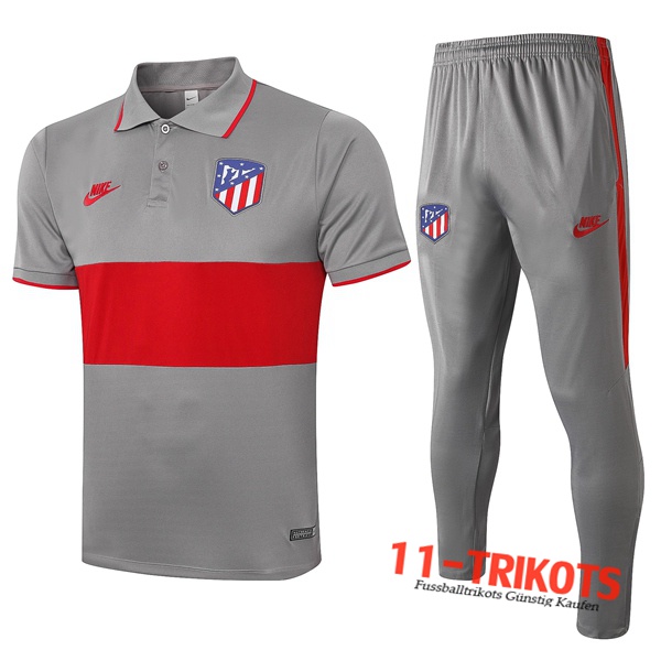Neuestes Fussball Atletico Madrid Poloshirt + Hose Grau Rot 2020/2021 | 11-trikots