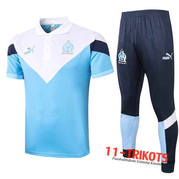 Neuestes Fussball Marseille OM Poloshirt + Hose Weiß Blau 2020/2021 | 11-trikots