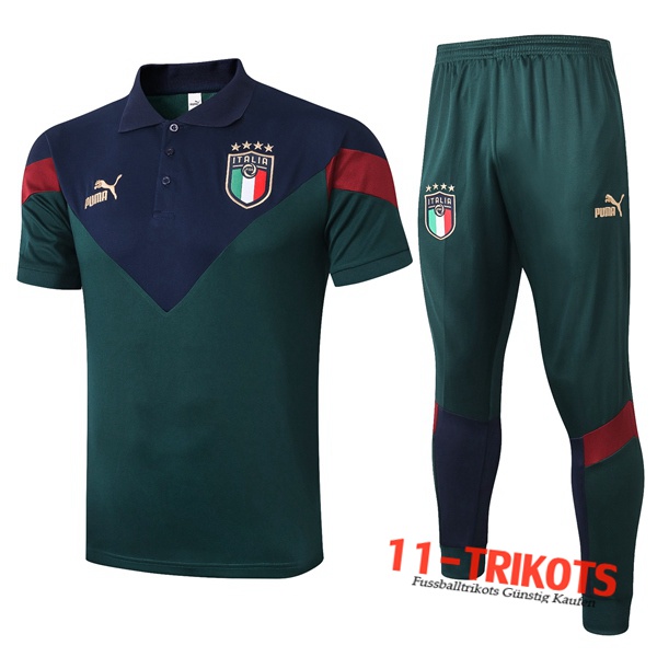 Neuestes Fussball Italien Poloshirt + Hose Grün 2020/2021 | 11-trikots