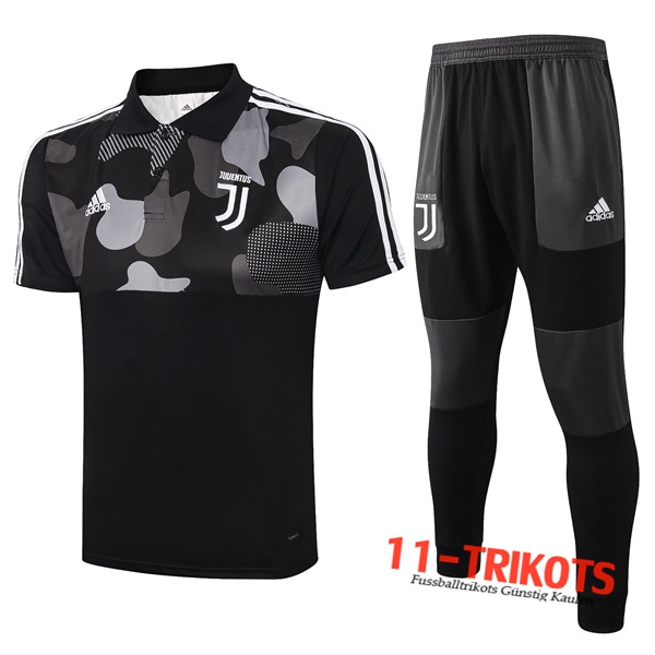Neuestes Fussball Juventus Poloshirt + Hose Schwarz Weiß 2020/2021 | 11-trikots