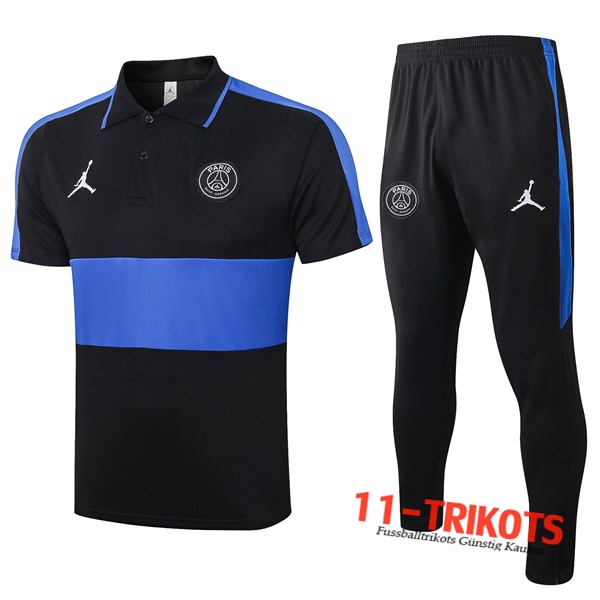 Neuestes Fussball PSG Jordan Poloshirt + Hose Schwarz Blau 2020/2021 | 11-trikots