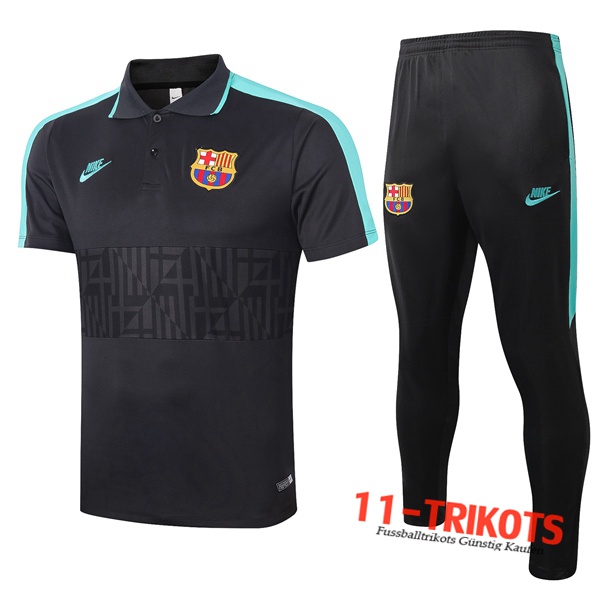 Neuestes Fussball FC Barcelona Poloshirt + Hose Schwarz 2020/2021 | 11-trikots