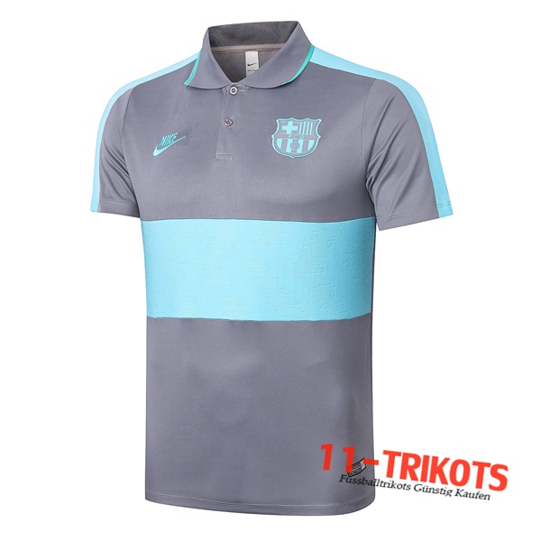 Neuestes Fussball FC Barcelona Poloshirt Grau Blau 2020/2021 | 11-trikots