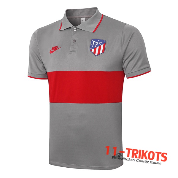 Neuestes Fussball Atletico Madrid Poloshirt Grau Rot 2020/2021 | 11-trikots