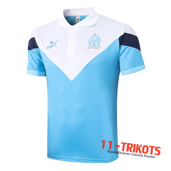 Neuestes Fussball Marseille OM Poloshirt Weiß Blau 2020/2021 | 11-trikots