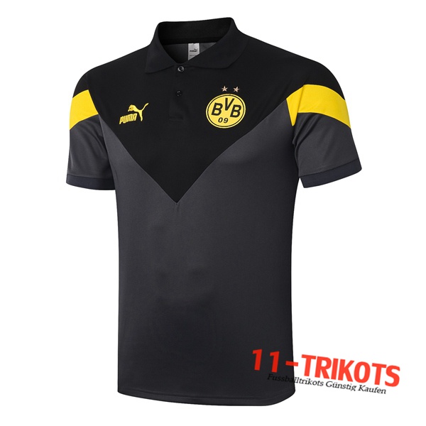 Neuestes Fussball Dortmund BVB Poloshirt Schwarz Grau 2020/2021 | 11-trikots