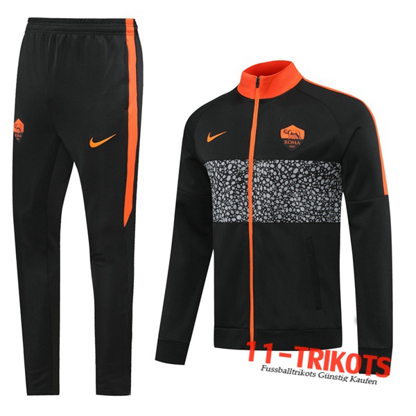 Neuestes Fussball AS Roma Trainingsanzug (Jacke) Schwarz 2020 2021 | 11-trikots