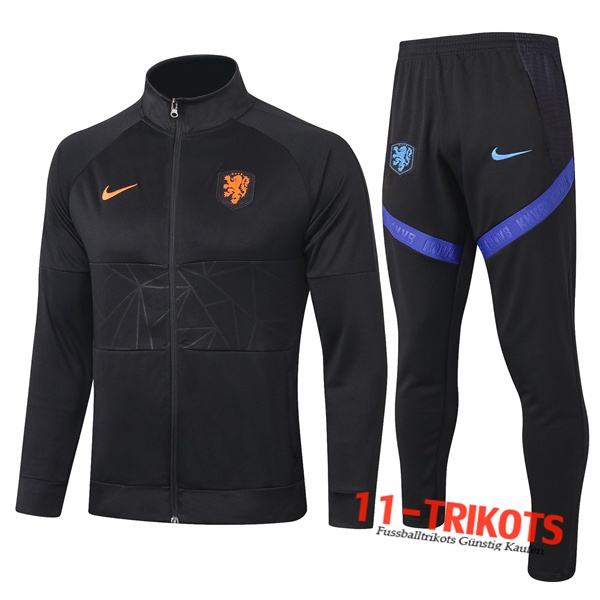 Neuestes Fussball Niederlande Trainingsanzug (Jacke) Schwarz 2020 2021 | 11-trikots