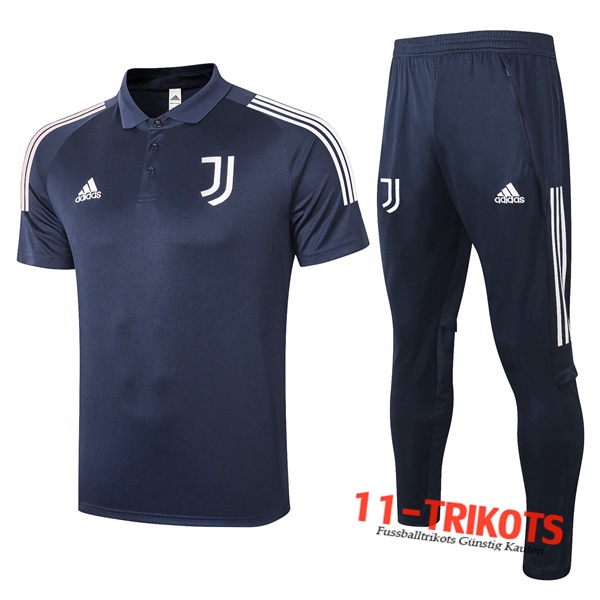 Neuestes Fussball Juventus Poloshirt + Hose Blau Royal 2020/2021