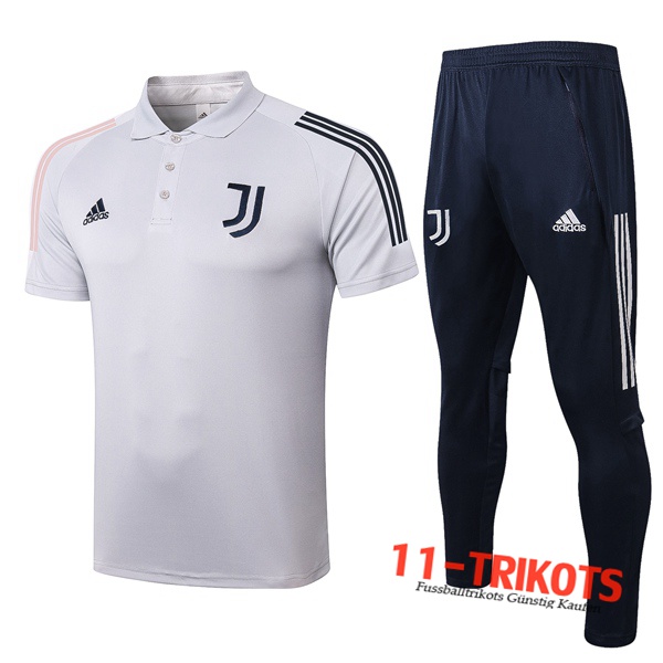 Neuestes Fussball Juventus Poloshirt + Hose Grau Klar 2020/2021