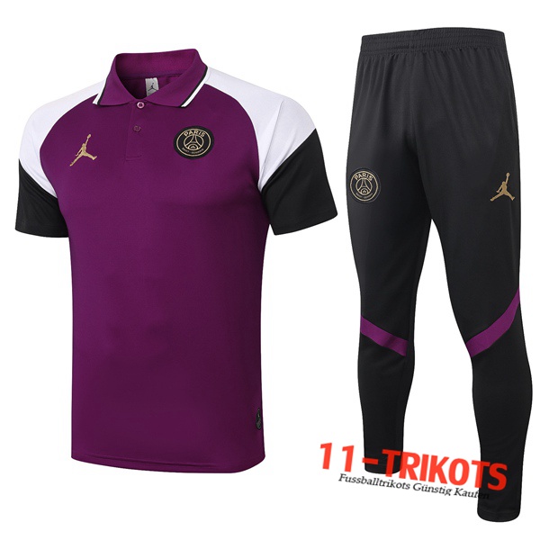 Neuestes Fussball Paris PSG Jordan Poloshirt + Hose Lila 2020/2021