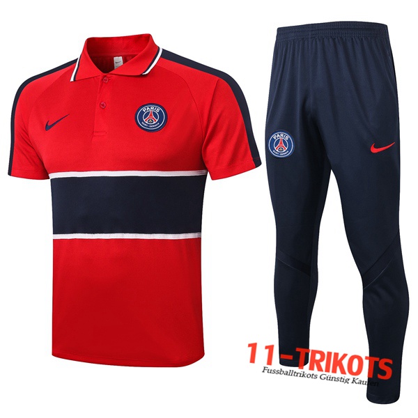 Neuestes Fussball Paris PSG Poloshirt + Hose Rot 2020/2021