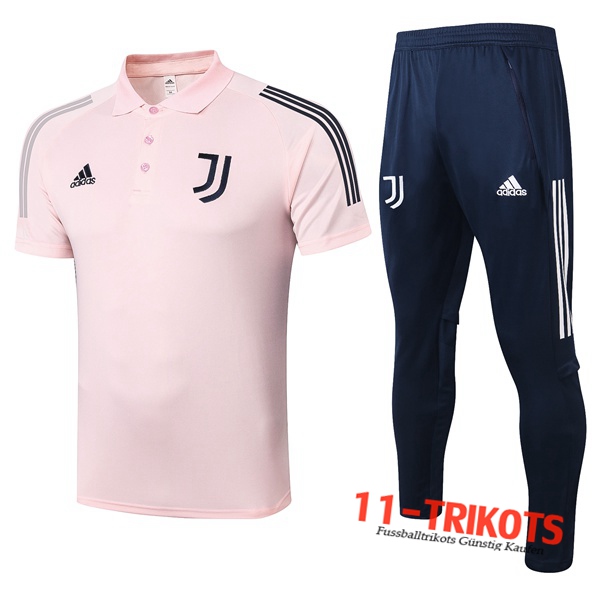 Neuestes Fussball Juventus Poloshirt + Hose Rose 2020/2021