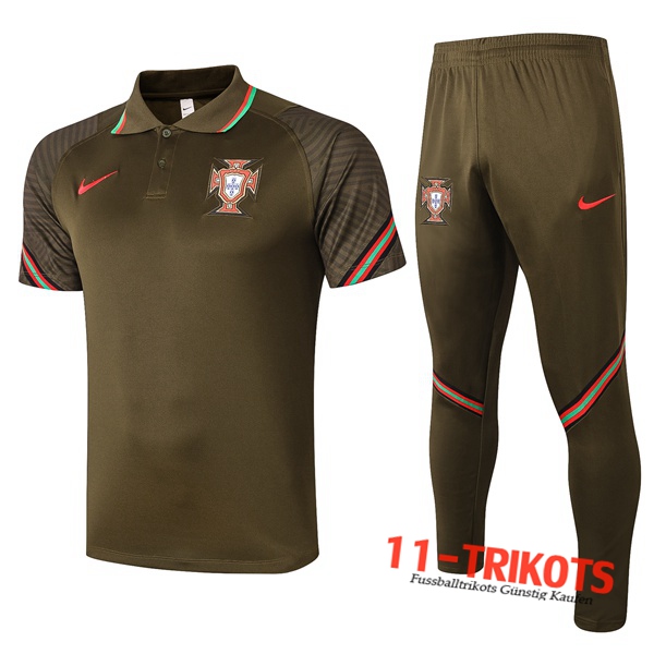Neuestes Fussball Portugal Poloshirt + Hose Marron 2020/2021