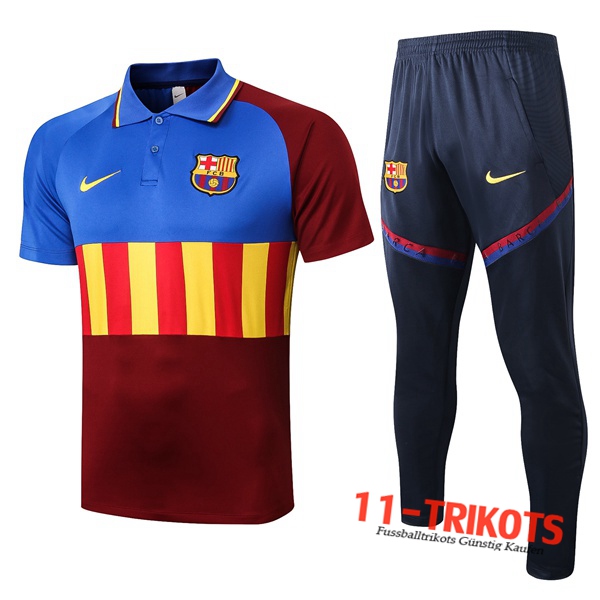 Neuestes Fussball FC Barcelona Poloshirt + Hose Blau Rot 2020/2021