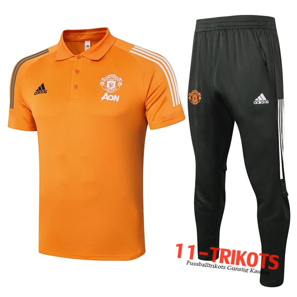 Neuestes Fussball Manchester United Poloshirt + Hose Orange 2020/2021