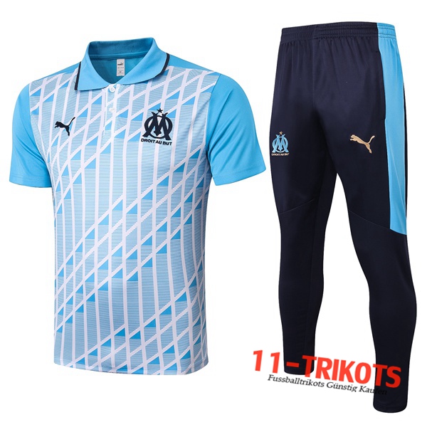 Neuestes Fussball Marseille OM Poloshirt + Hose Blau 2020/2021