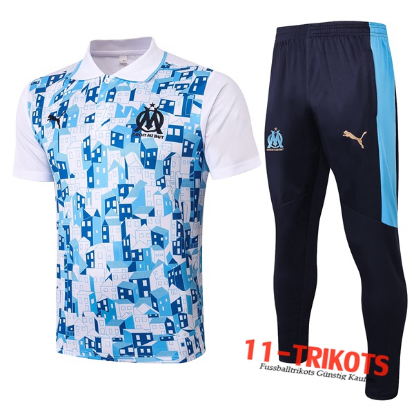 Neuestes Fussball Marseille OM Poloshirt + Hose Weiß 2020/2021