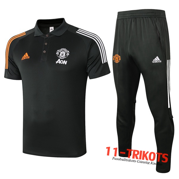 Neuestes Fussball Manchester United Poloshirt + Hose Schwarz 2020/2021