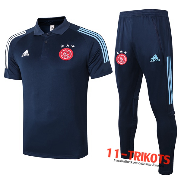 Neuestes Fussball AFC Ajax Poloshirt + Hose Blau Royal 2020/2021